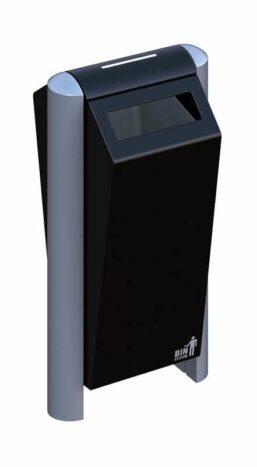 robuster Außenabfalleimer aus hochwertigem verzinktem und pulverbeschichtetem Stahl Einwurföffnung an 2 Seiten.