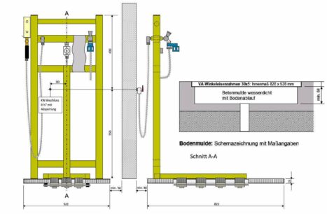 Stiefelwaschanlage STW-327 aus Edelstahl Technische Zeichnung Stiefelwaschanlage STW-327 aus Edelstahl