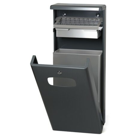 Abfallbehälter + Ascher 32 Liter in anthrazit Aluminium Abfallbehälter und Aschenbecher mit Aluminium Inneneimer.